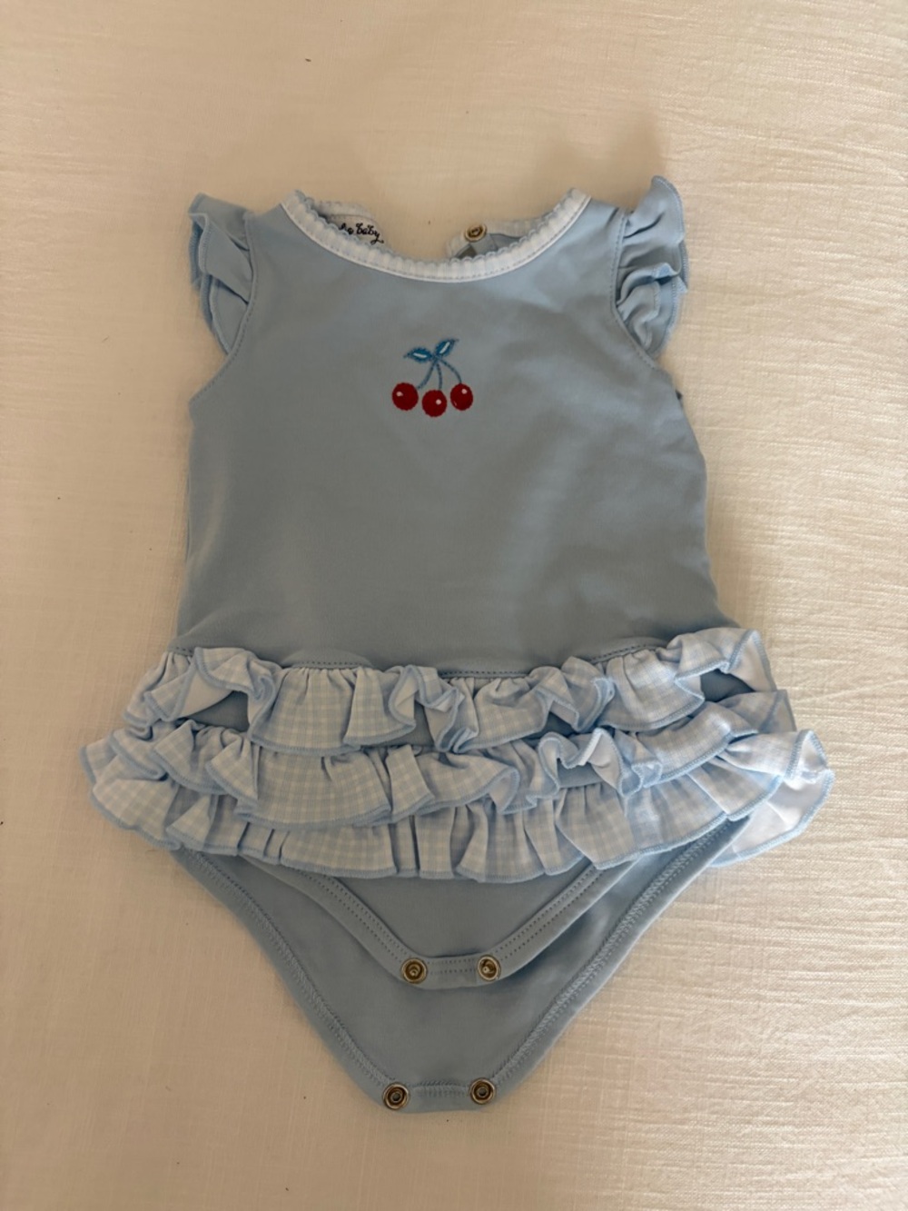 Magnolia Baby Light Blue Ruffle Cherry One-Piece Bodysuit